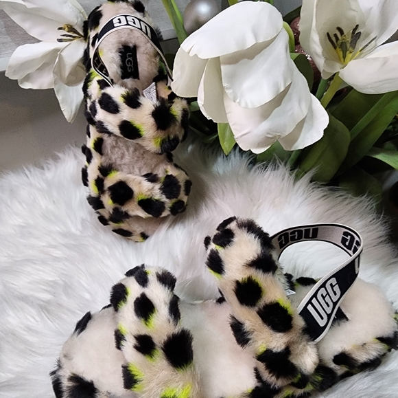 UGG Fluff Oh Yeah Slide Slippers Sandals Cheetah Leopard Print new - Picture 10 of 10